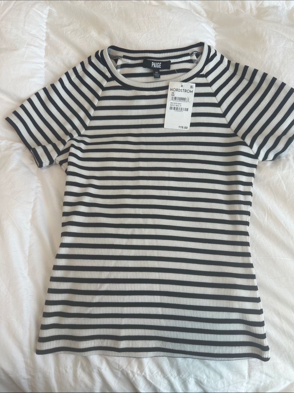 PAIGE Black & White Ribbed Stripe Short Sleeve Tee